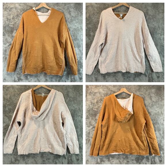 J Jill Reversible Hoodie Top Gauzey Textured Knit Large Petite LP PL Pink Brown - Picture 1 of 11